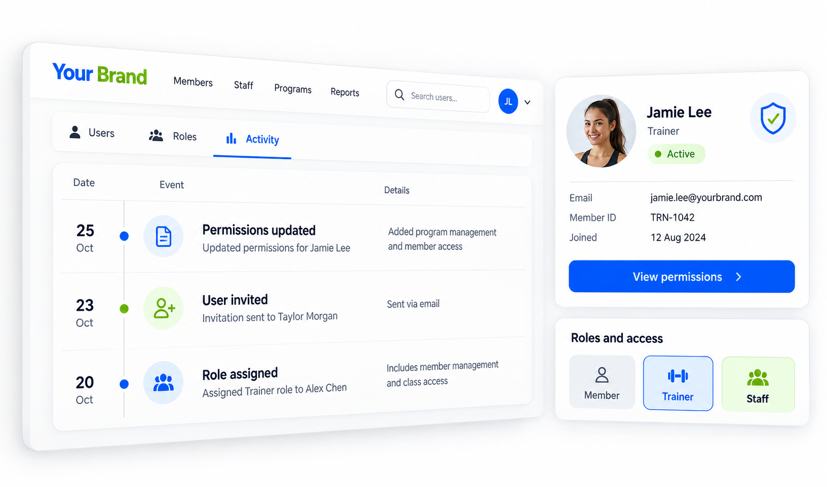 User Management summary or history view